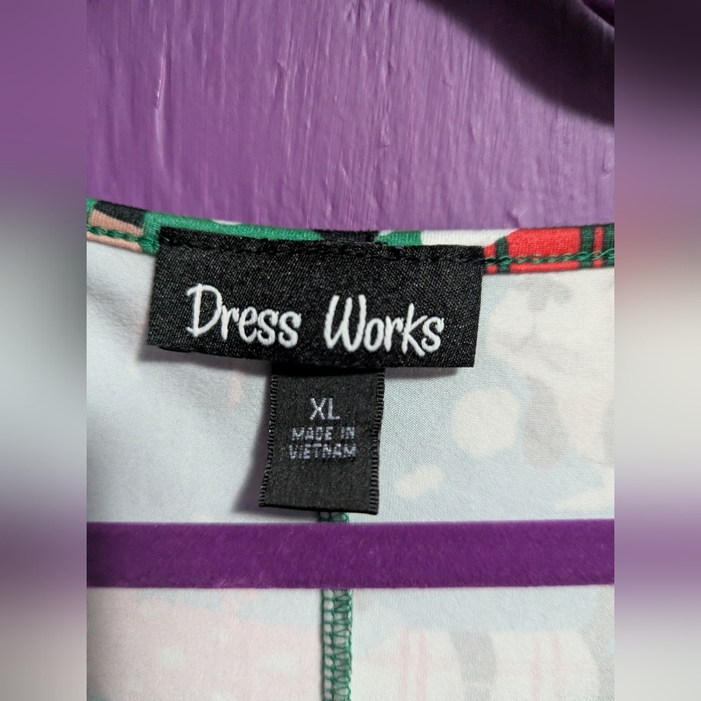 Dress Works Green White Holiday Dog Print Soft Long 3/4 Sleeve Dress XL 16 - Picture 3 of 4